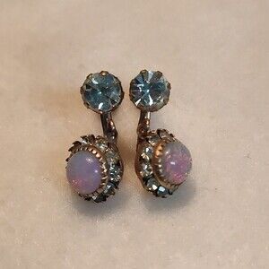Vintage Faux Opal and Rhinestone Screw Back Earrings